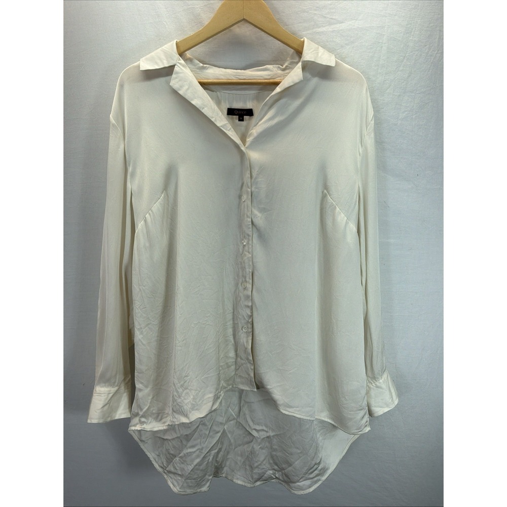 Quince Washable Silk Notch Collar Lng Sleeve Blouse Button Up Ivory Sz 1X Office